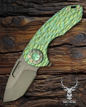 Load image into Gallery viewer, Curtiss Custom Knives F3 Compact Frame Lock, 2.5&quot; Spanto Magnacut Blasted Blade FLIPPER, FJ-Mill Green Handles, Knife
